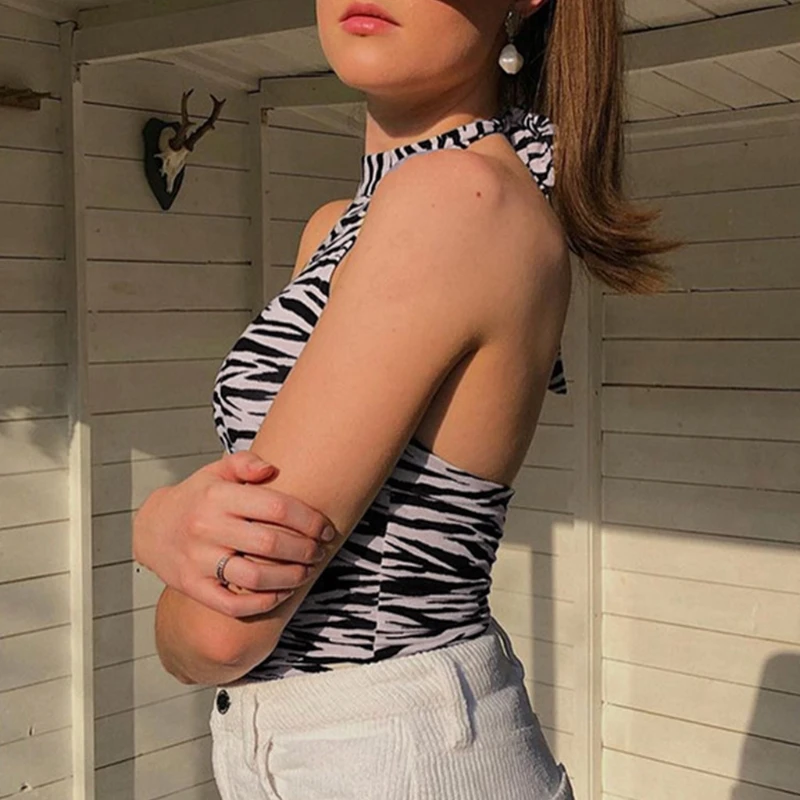 Women Sexy Halter Neck Tie Back Crop Top Zebra Striped Animal Print Mini Camisole Harajuku Backless Slim Fit Vest Shirt Summer S
Women Sexy Halter Neck Tie Back Crop Top Zebra Striped Animal Print Mini Camisole Harajuku Backless Slim Fit Vest Shirt Summer S