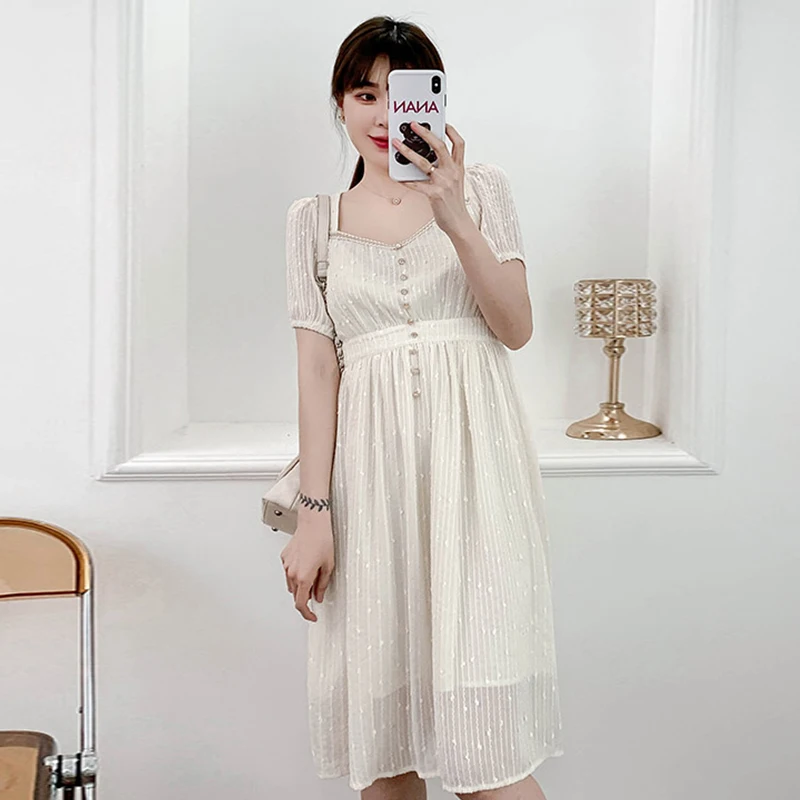 French Square Collar Chiffon Dress Large Size Loose Mid-Length Waist Trimming Slimming Skirt Women's Summer Dress 2021 New
French Square Collar Chiffon Dress Large Size Loose Mid-Length Waist Trimming Slimming Skirt Women's Summer Dress 2021 New