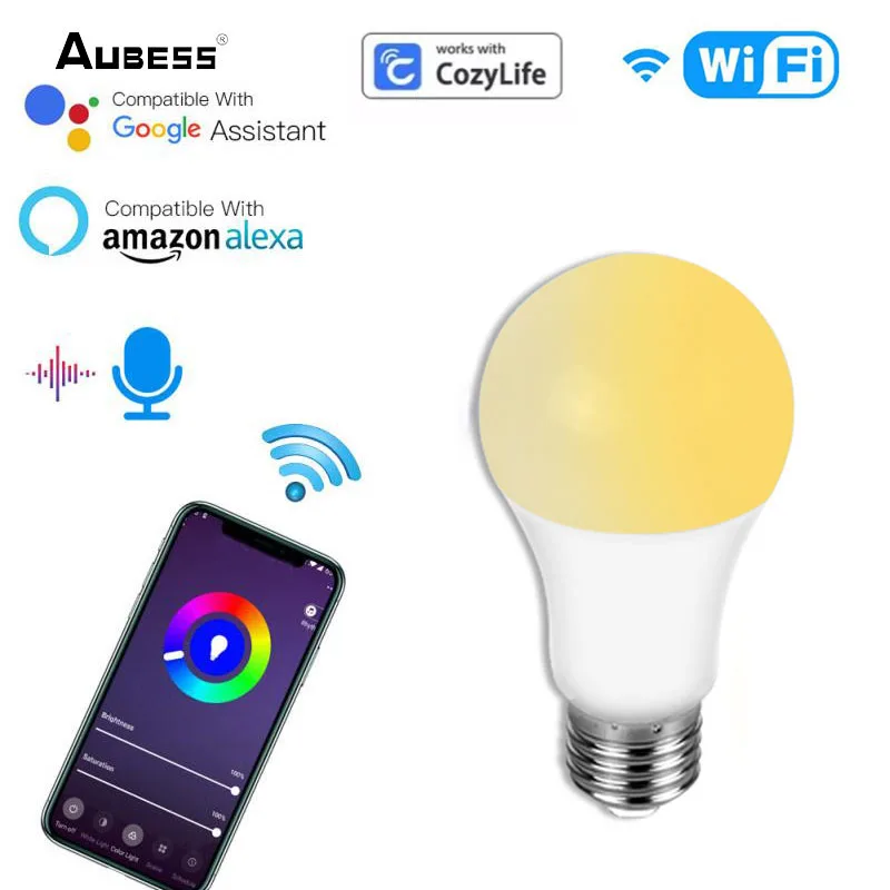 Умная Светодиодная лампа Aubess E27, 12/15/18 Вт, Wifi 
Умная Светодиодная лампа Aubess E27, 12/15/18 Вт, Wifi