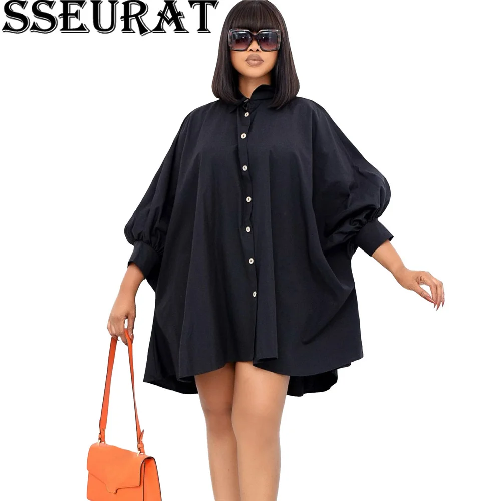 SSEURAT Women Loose Shirt Dress Autumn Casual Solid Batwing Sleeves Button Mini Dresses
SSEURAT Women Loose Shirt Dress Autumn Casual Solid Batwing Sleeves Button Mini Dresses