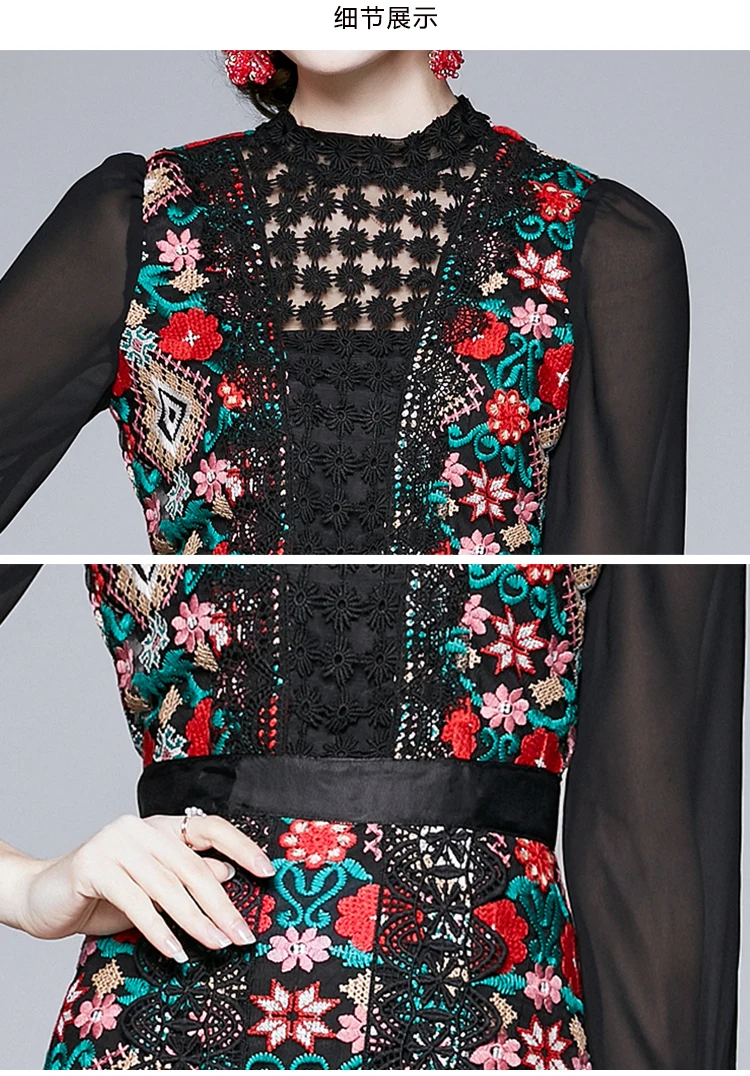 High Quality 2020 Autumn Stitching Retro Embroidery Flower Dress Hollow Out Mesh Long Sleeve Slim Elegant Lace Dress
High Quality 2020 Autumn Stitching Retro Embroidery Flower Dress Hollow Out Mesh Long Sleeve Slim Elegant Lace Dress