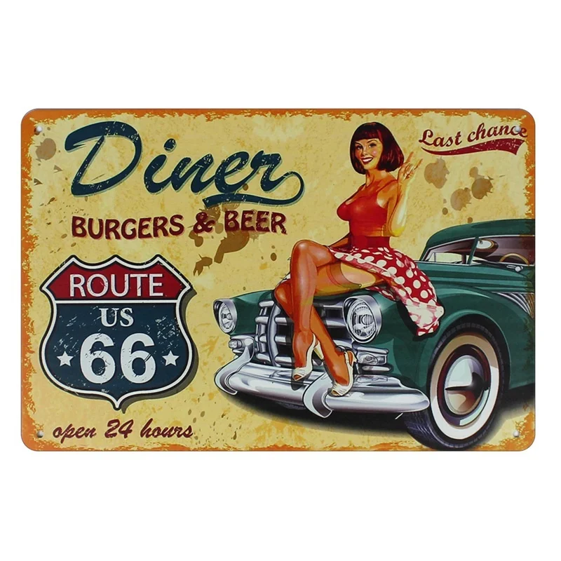 metal Tin Sign 20*30 cm route 66 diner sign burger and beer sticker Decor Bar Pub Home Vintage Retro Poster comic sticker 
metal Tin Sign 20*30 cm route 66 diner sign burger and beer sticker Decor Bar Pub Home Vintage Retro Poster comic sticker