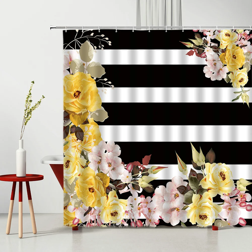 Spring Flower Shower Curtain Flowers And Plants Black And White Background Stripe Waterproof Polyester Fabric 240X180CM
Spring Flower Shower Curtain Flowers And Plants Black And White Background Stripe Waterproof Polyester Fabric 240X180CM