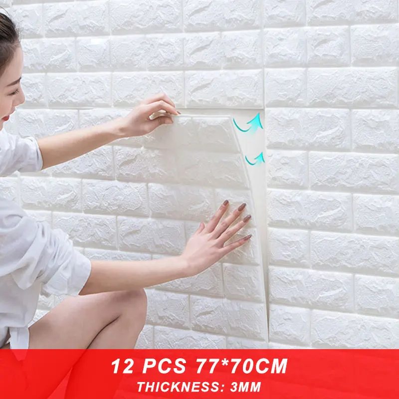 

12pcs 70*77cm DIY Self Adhesive 3D Wall Stickers Bedroom Waterproof Foam Brick Room Wallpaper Decor Living Wall Sticker For Home