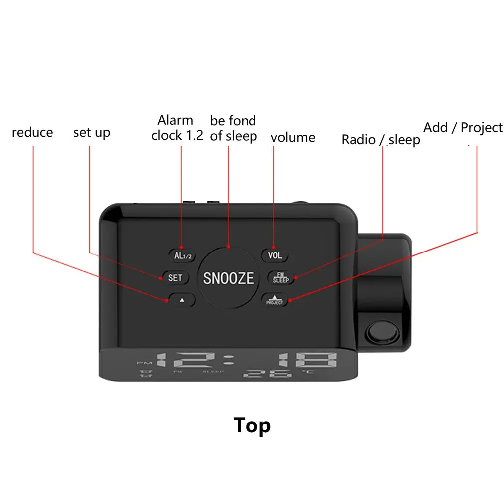 Multifunction LED Projection Clock Large Snooze Button With Temperature Display 12/24 Hours FM Radio Home Alarm Clock
Multifunction LED Projection Clock Large Snooze Button With Temperature Display 12/24 Hours FM Radio Home Alarm Clock