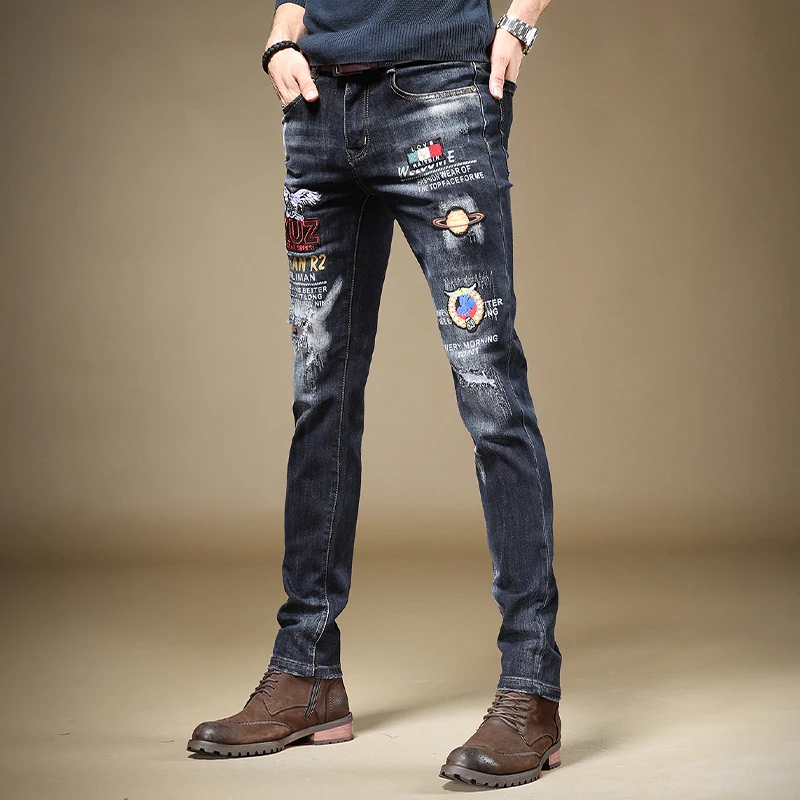 Fashion Streetwear Jeans Men Embroidery Printed Distressed Stretch Blue Denim Pants
Fashion Streetwear Jeans Men Embroidery Printed Distressed Stretch Blue Denim Pants
