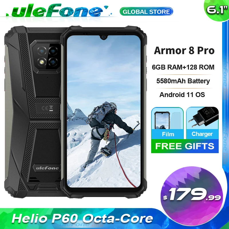 Смартфон Ulefone Armor 8 Pro защищенный 6 1 дюйма HD + 128 ГБ Helio P60 Android 11 NFC 5580 мАч|Смартфоны| |