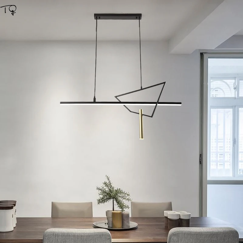Nordic Modern Minimalist Long Strip Led Pendant Light Creative Geometry Simple Hanging Lamp Dining Room Living Studio Cafe | Лампы и
