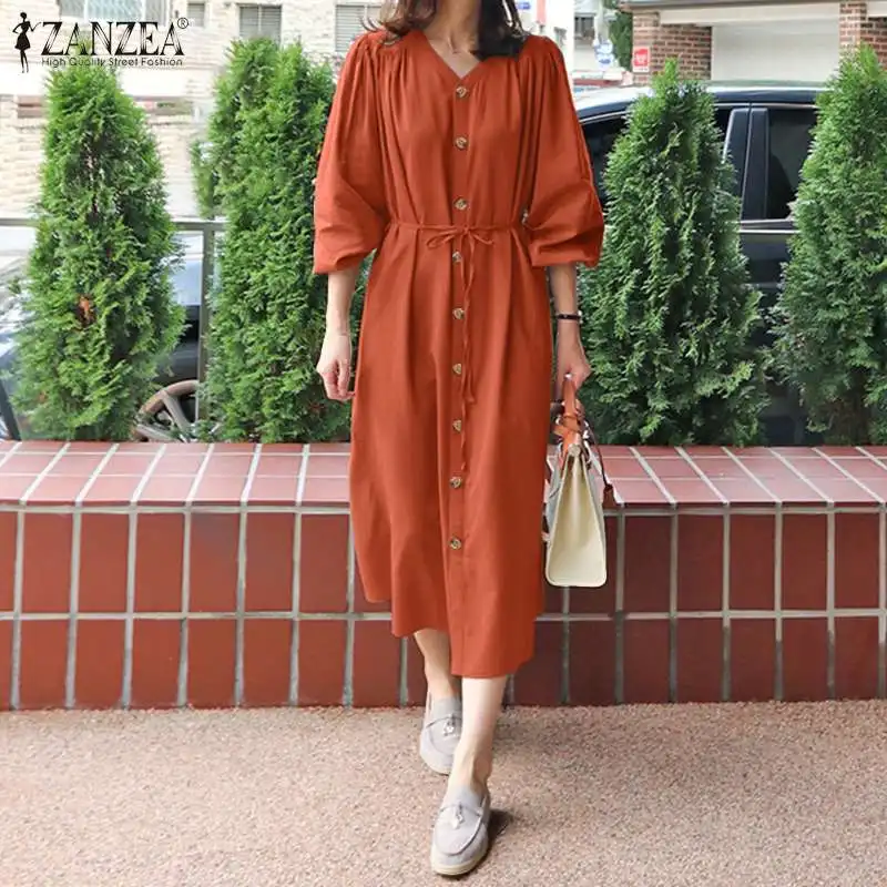 Women Elegant V Neck Long Sleeve Solid Shirt Dress ZANZEA 2021 Spring Kaftan Sundress Casual Loose Buttons Down Vestidos Robe
Women Elegant V Neck Long Sleeve Solid Shirt Dress ZANZEA 2021 Spring Kaftan Sundress Casual Loose Buttons Down Vestidos Robe