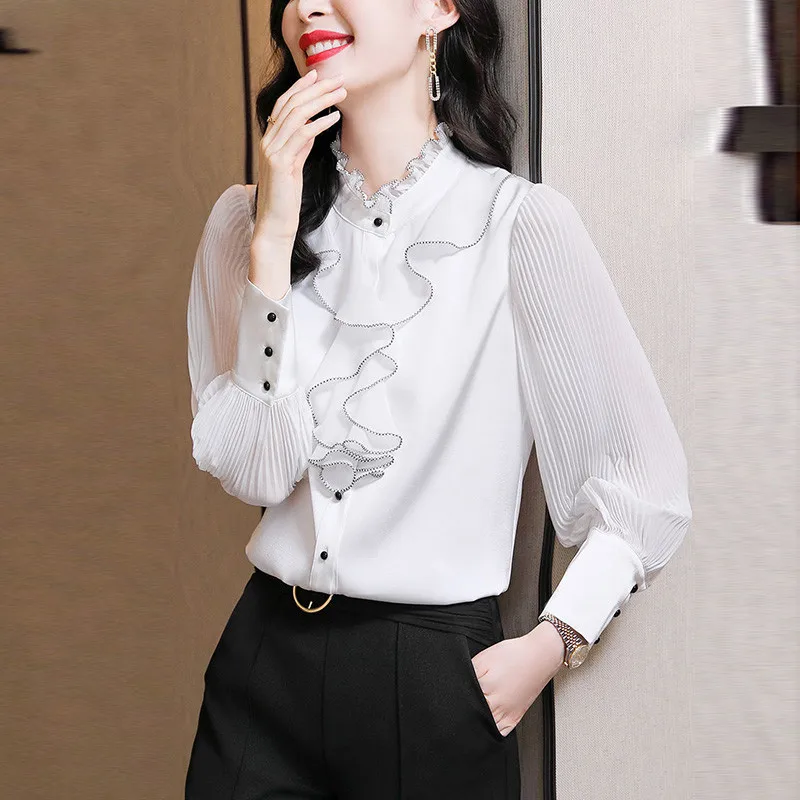 Autumn Office Women Blouse Elegant Lantern Lace Shirts Clothes Blouse Ruffles Lady Sleeve Folds Pullovers Chiffon Vintage Spring
Autumn Office Women Blouse Elegant Lantern Lace Shirts Clothes Blouse Ruffles Lady Sleeve Folds Pullovers Chiffon Vintage Spring