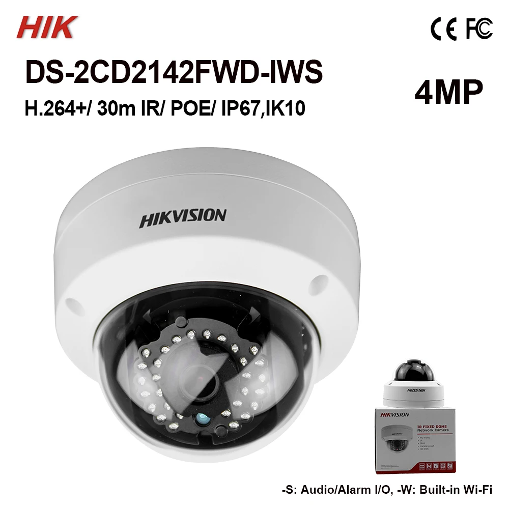 Оригинальная купольная камера Hik 4 МП с Wi-Fi и аудиосетевой камерой IK10 IR30m 128G