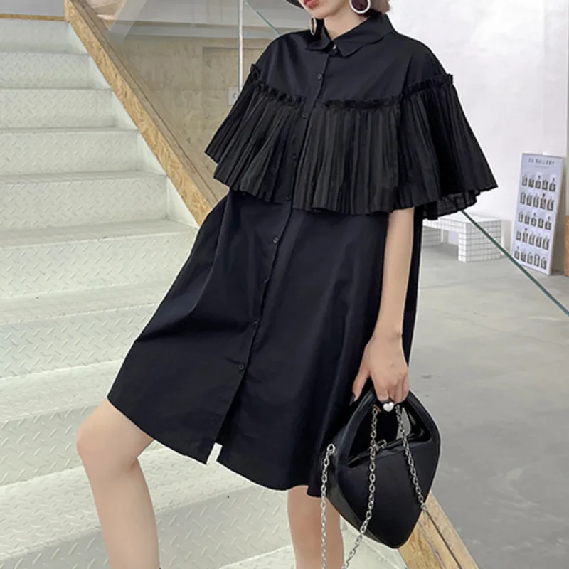 XUXI Women Black Shirt Dress Fashion short sleeve Irregular Folds Loose And Thin MINI Skirt Summer 2021 E2050
XUXI Women Black Shirt Dress Fashion short sleeve Irregular Folds Loose And Thin MINI Skirt Summer 2021 E2050