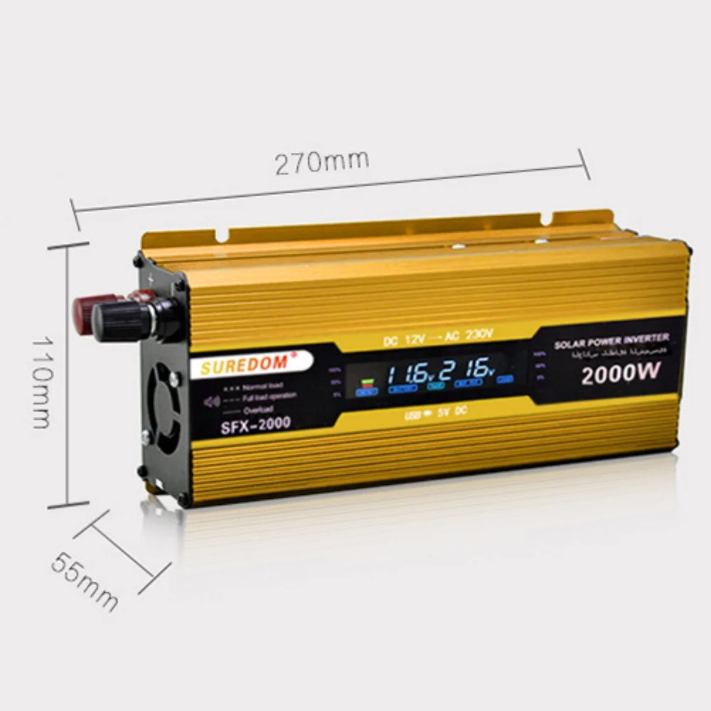 Car Solar Inverter Modified Sine Wave Inverter DC 12v To AC 110V/220V 2000W Voltage Transformer Power Converter with LED
Car Solar Inverter Modified Sine Wave Inverter DC 12v To AC 110V/220V 2000W Voltage Transformer Power Converter with LED