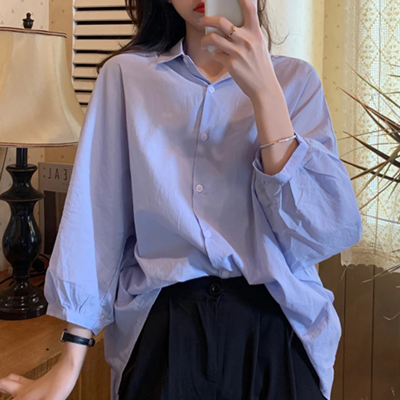 Loose Lapel Single-breasted Shirts Woman's Korea Solid Long-sleeved Shirt Women Stylish Simplicity Oversized White Shirts Woman
Loose Lapel Single-breasted Shirts Woman's Korea Solid Long-sleeved Shirt Women Stylish Simplicity Oversized White Shirts Woman