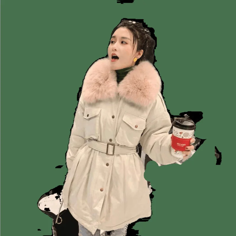 2019 winter new style down jacket medium and long style thickened large wool collar female coat waist thin fashion lady clothes 
2019 winter new style down jacket medium and long style thickened large wool collar female coat waist thin fashion lady clothes