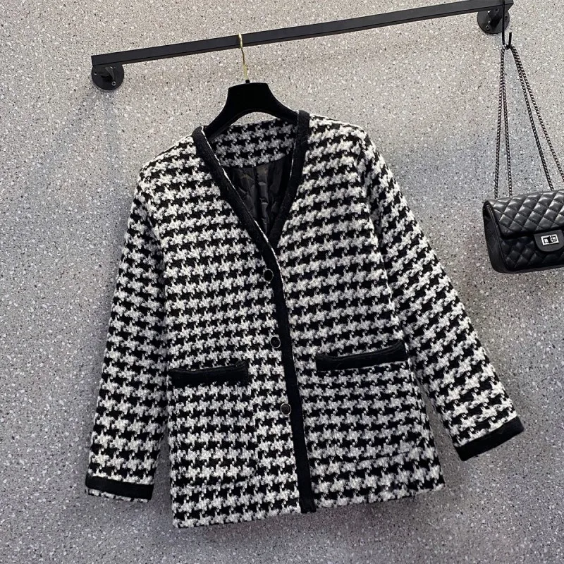 Plus Size Fall Winter Runway Korean Women's Houndstooth Tweed Coat Outerwear Wool Small Fragrant All-Match Jacket Top Casacos
Plus Size Fall Winter Runway Korean Women's Houndstooth Tweed Coat Outerwear Wool Small Fragrant All-Match Jacket Top Casacos
