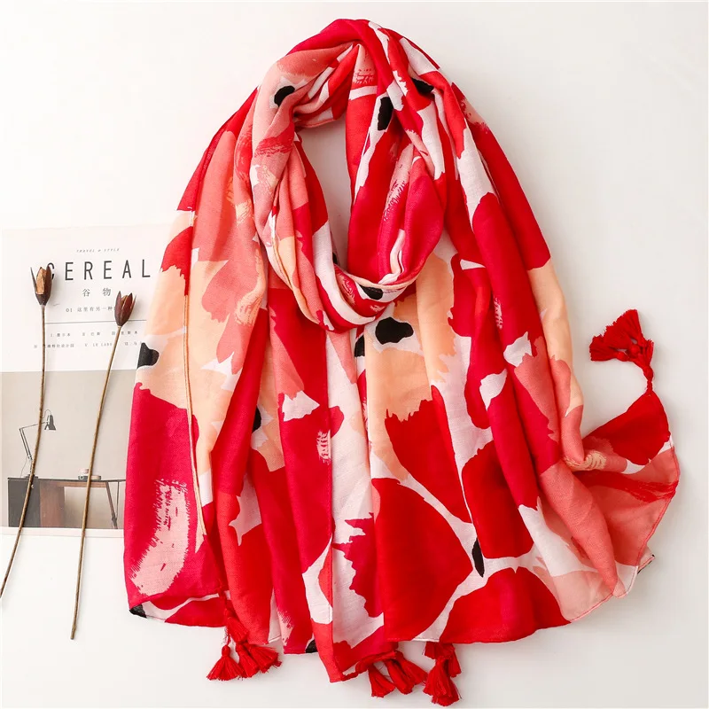 2022 Women Spring Autumn Viscose Shawl Lovely Ombre Poppies Tassel Floral Pashmina Stole Wrap Echarpe Foulard Femme Muslim Hijab
2022 Women Spring Autumn Viscose Shawl Lovely Ombre Poppies Tassel Floral Pashmina Stole Wrap Echarpe Foulard Femme Muslim Hijab