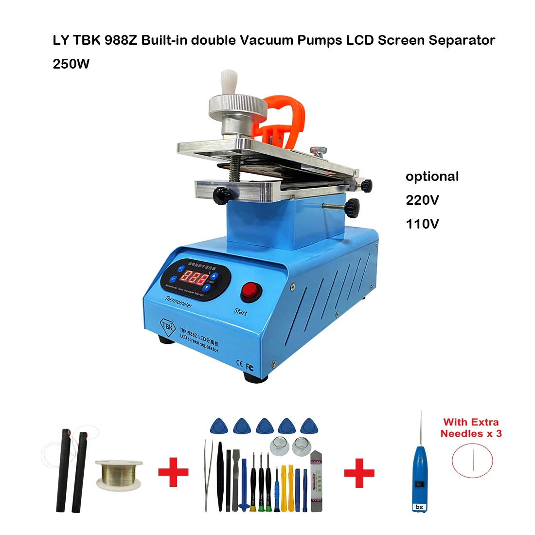 LY TBK 988Z Built-in Double Vacuum Pumps LCD Screen Separator for Flat Edge Repair Max 7 Inches with Glue Clean Remove KIT
LY TBK 988Z Built-in Double Vacuum Pumps LCD Screen Separator for Flat Edge Repair Max 7 Inches with Glue Clean Remove KIT