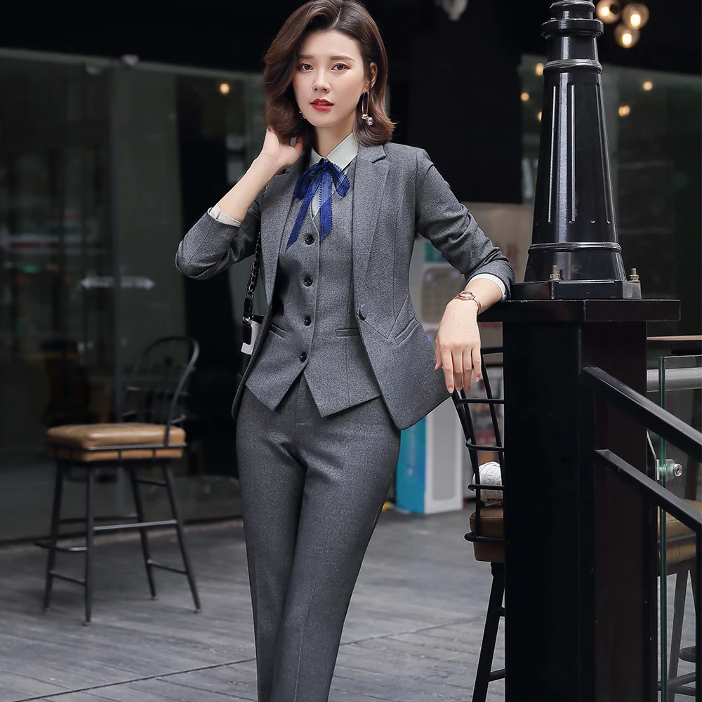 Office Lady 3 Piece Set Women Formal Work Wear Pant Suit Uniform Designs Single Button Black Gray Blazer Jacket Vest and Pant
Office Lady 3 Piece Set Women Formal Work Wear Pant Suit Uniform Designs Single Button Black Gray Blazer Jacket Vest and Pant