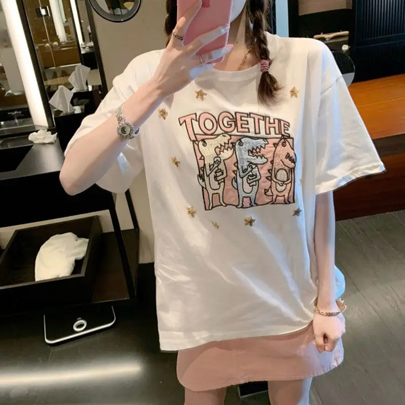 White T-shirt women's short sleeve ins summer 2021 new loose letter printing design shirt
White T-shirt women's short sleeve ins summer 2021 new loose letter printing design shirt