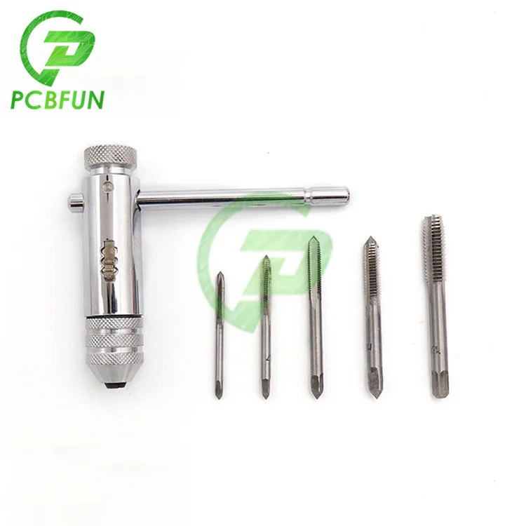6Pcs/Set Adjustable 3-8mm T-Handle Ratchet Tap Wrench with M3-M8 Machine Screw Thread Metric Plug Machinist Tool | Электронные