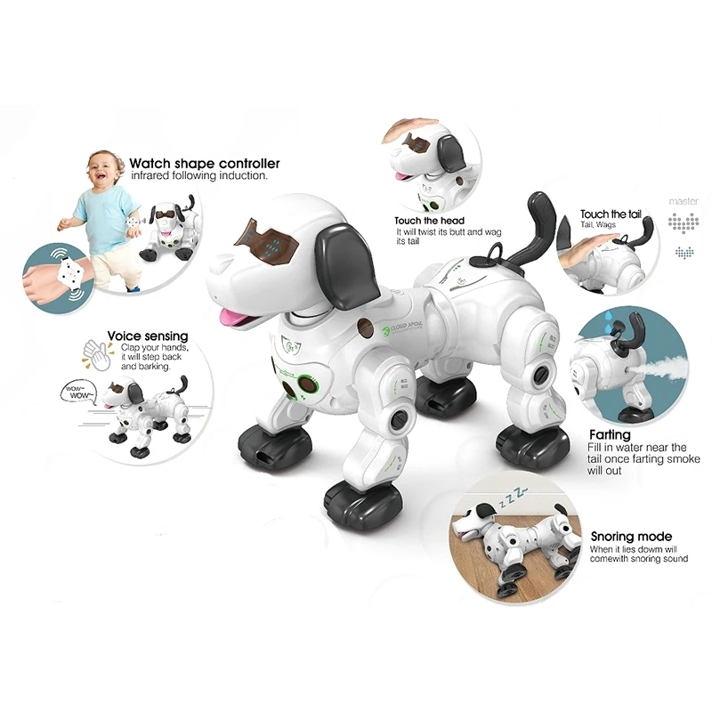 Remote Control Robot Dog Infrared Tracking Spray Wireless Electric Smart RC Puppy with Press Sensor Interactive Toy
Remote Control Robot Dog Infrared Tracking Spray Wireless Electric Smart RC Puppy with Press Sensor Interactive Toy