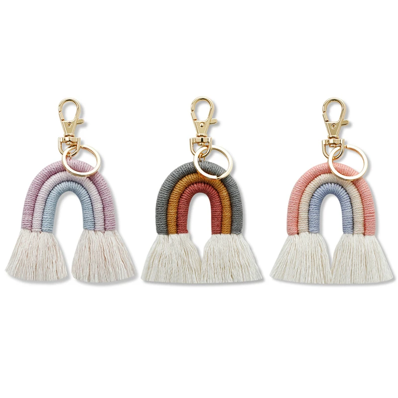 New Weaving Rainbow Keychains for Women Boho Handmade key Holder Keyring Macrame Bag Charm Car Hanging Jewelry Gifts
New Weaving Rainbow Keychains for Women Boho Handmade key Holder Keyring Macrame Bag Charm Car Hanging Jewelry Gifts