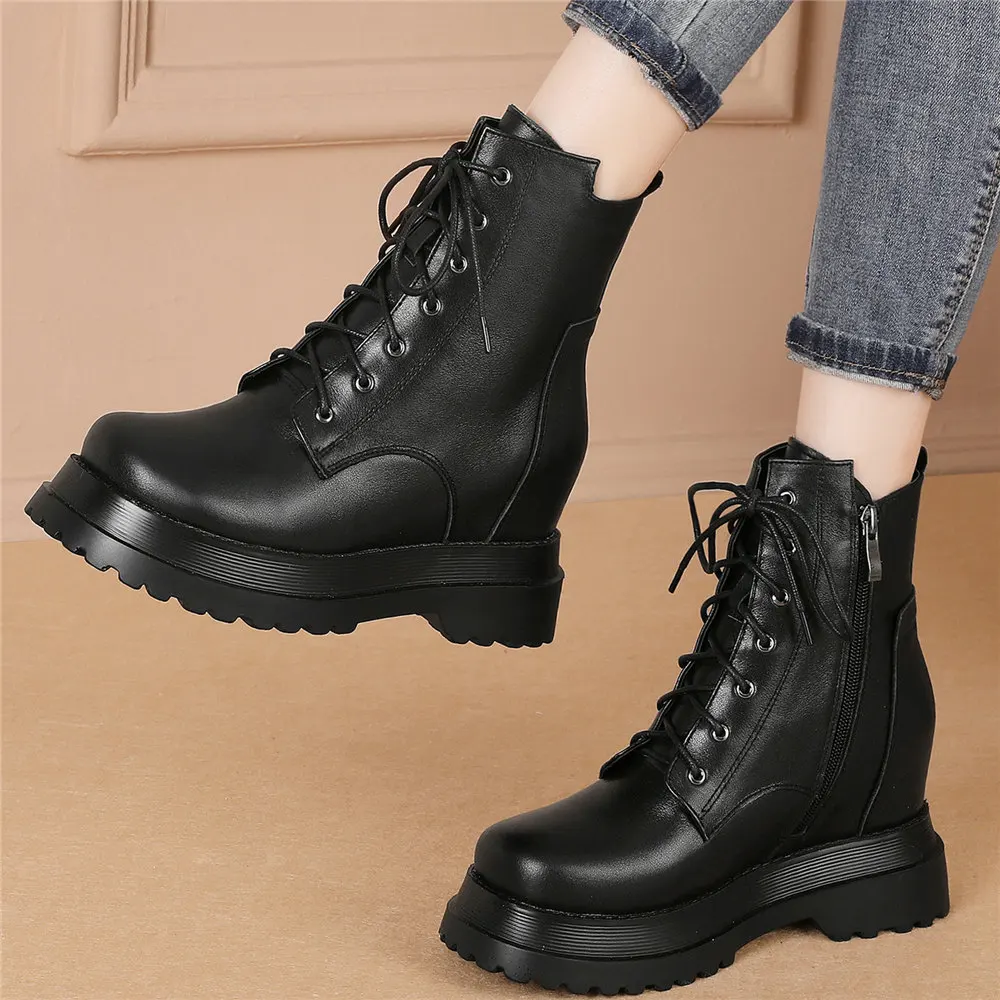 2021 Fashion Sneakers Women Genuine Leather Wedges High Heel Ankle Boots Female Lace Up Round Toe Platform Creepers Casual Shoes
2021 Fashion Sneakers Women Genuine Leather Wedges High Heel Ankle Boots Female Lace Up Round Toe Platform Creepers Casual Shoes