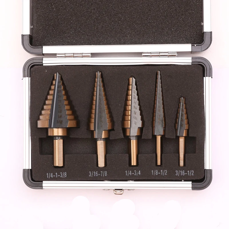 5pc Inch Aluminum Boxed Roasted Yellow Triangle Handle Step Drill Pagoda Drill Woodworking Hole Opener Set
5pc Inch Aluminum Boxed Roasted Yellow Triangle Handle Step Drill Pagoda Drill Woodworking Hole Opener Set