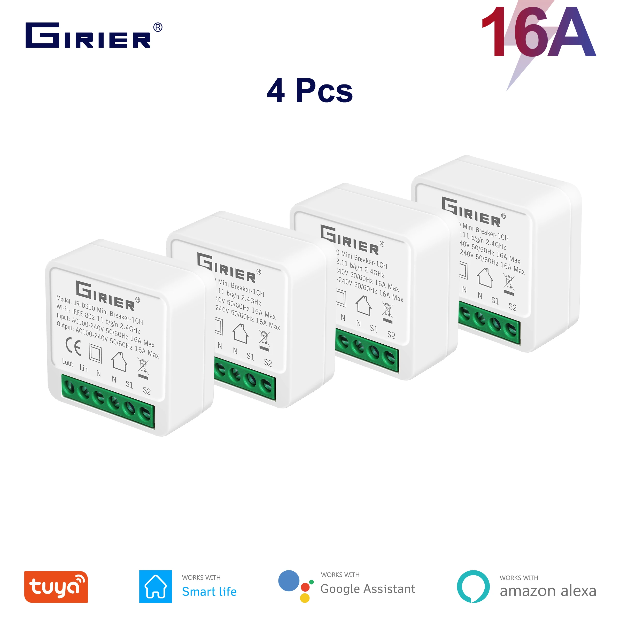 Умный выключатель света, 4 шт., 16 А, Wi-Fi, 2-стороннее управление, автоматизация умного дома, Универсальный мини-модуль «сделай сам», работает с ... 
Умный выключатель света, 4 шт., 16 А, Wi-Fi, 2-стороннее управление, автоматизация умного дома, Универсальный мини-модуль «сделай сам», работает с ...