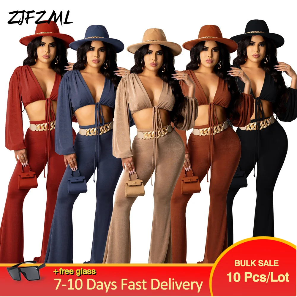 Bulk Items Wholesale Lots Women's Sweatsuit Drawstring Cleavage Lantern Sleeve Crop Top+high Waist Stretchy Flare Pant 2pcs Sets
Bulk Items Wholesale Lots Women's Sweatsuit Drawstring Cleavage Lantern Sleeve Crop Top+high Waist Stretchy Flare Pant 2pcs Sets