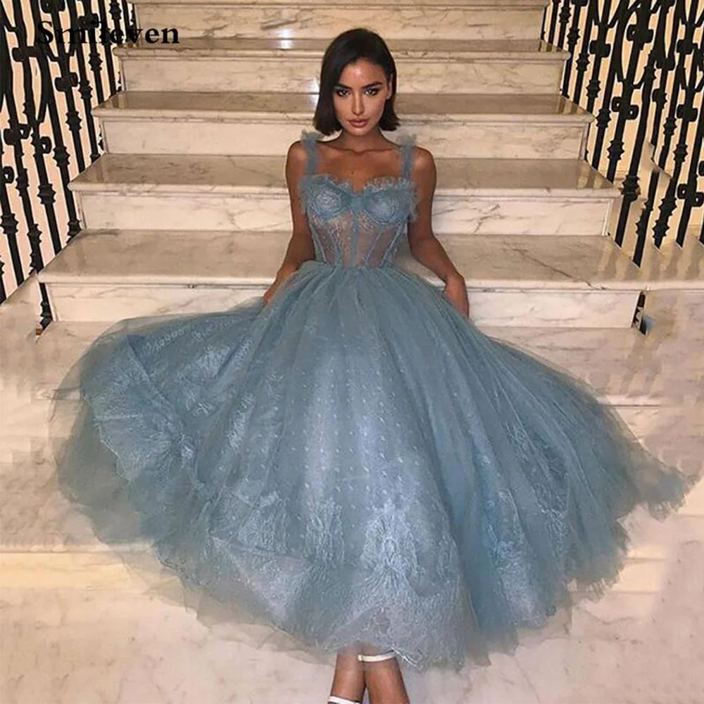 Tea-Length Blue Prom Dress 2021 Princess Spaghetti Straps Vestido De Festa Simple Formal Party Gowns Elegant Occasion Prom Gowns
Tea-Length Blue Prom Dress 2021 Princess Spaghetti Straps Vestido De Festa Simple Formal Party Gowns Elegant Occasion Prom Gowns