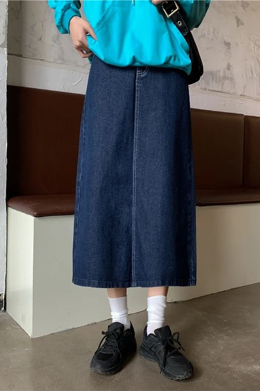 2021 spring high waist denim skirt women Xia Pang mm large medium length fat sister A-line denim skirt spring and Autumn 
2021 spring high waist denim skirt women Xia Pang mm large medium length fat sister A-line denim skirt spring and Autumn