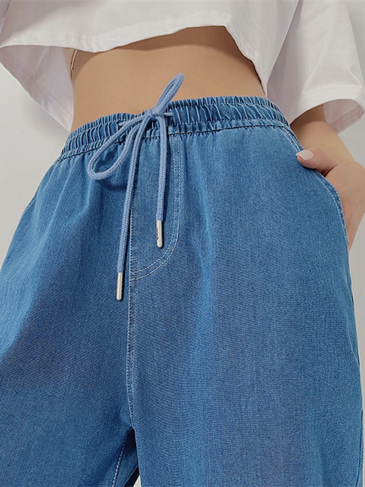 Spring Summer Jeans Women High-Waist Vintage Loose Thin Denim Trousers Ladies Drawstring Cotton Heal Slim Pencil Pants Female 
Spring Summer Jeans Women High-Waist Vintage Loose Thin Denim Trousers Ladies Drawstring Cotton Heal Slim Pencil Pants Female