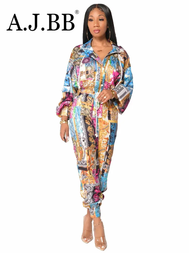 Autumn new fashion printed casual Jumpsuit loose hooded long sleeve women's shirt pants 
Autumn new fashion printed casual Jumpsuit loose hooded long sleeve women's shirt pants