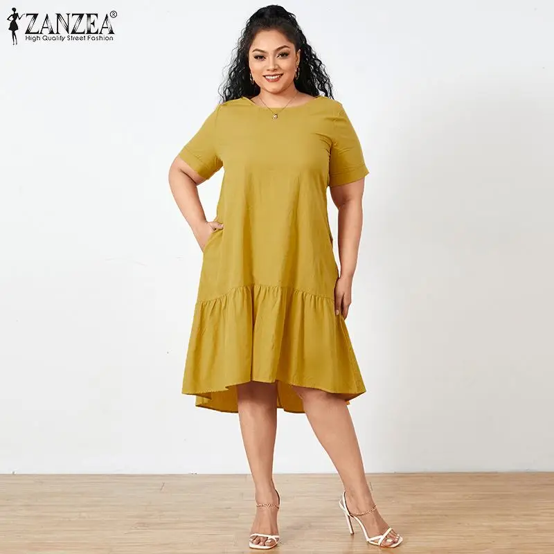 ZANZEA Women Dress Holiday Summer Short Sleeve Sundress Solid Casual Kaftan Ruffles Loose Vestidos O-Neck Robe Femme Plus Size
ZANZEA Women Dress Holiday Summer Short Sleeve Sundress Solid Casual Kaftan Ruffles Loose Vestidos O-Neck Robe Femme Plus Size