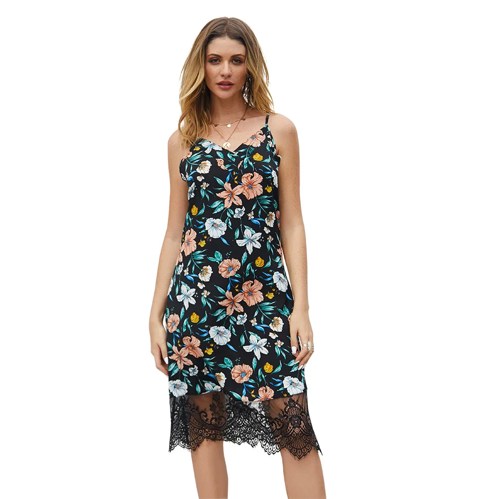 Summer Dress Sexy Korean dress Summer European and American Style Sexy Lace Strap Stitching Female Dress Robe
Summer Dress Sexy Korean dress Summer European and American Style Sexy Lace Strap Stitching Female Dress Robe