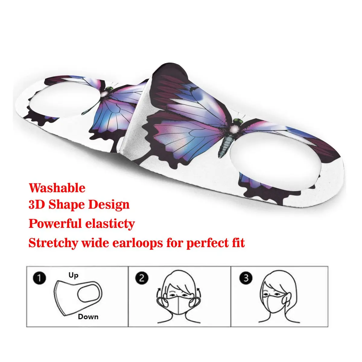 Washable Earloop Mask 3D Blue And Red Butterflies Evolved Cycling Anti Dust Mouth Face Care Respirator for Summer
Washable Earloop Mask 3D Blue And Red Butterflies Evolved Cycling Anti Dust Mouth Face Care Respirator for Summer