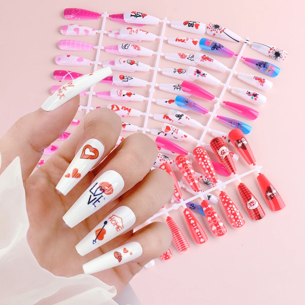 Reusable False Nail Tips With Glue Valentines' Day Design Long Full Cover Press On Nails Set Love Heart Cartoon Sticker GL1984
Reusable False Nail Tips With Glue Valentines' Day Design Long Full Cover Press On Nails Set Love Heart Cartoon Sticker GL1984