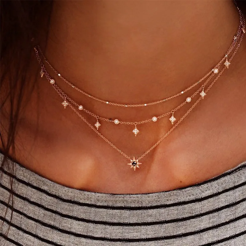 

New Gold Star Chain Chokers chunky big maxi Collier necklaces for women Collars Jewelry Bijoux Pour