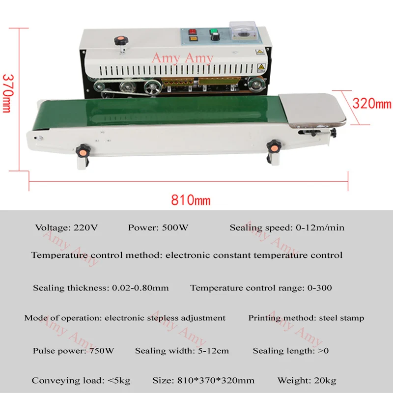 

Plastic Film Food Sealing Machine Horizontal Sealing Machine Date printing Continuous Band Sealer 220V