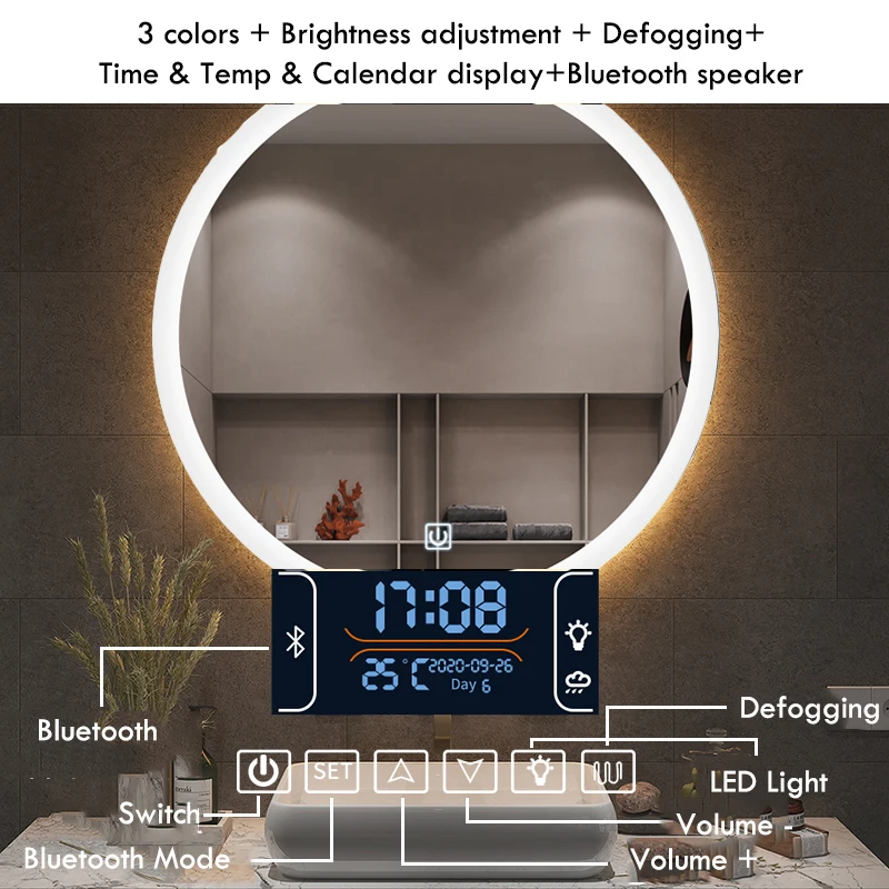 50/60/70CM Round Smart Makeup Bathroom Mirror Adjustable 3 Color Bright LED LIght MultiFunction With Defogging Bluetooth Speaker
50/60/70CM Round Smart Makeup Bathroom Mirror Adjustable 3 Color Bright LED LIght MultiFunction With Defogging Bluetooth Speaker