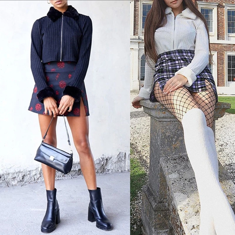 Women Plush Patchwork Long Sleeve Jacket Zip Up Lapel Collar Sweater Coat Solid Color Slim Fit Ribbed Knitwear Crop Top
Women Plush Patchwork Long Sleeve Jacket Zip Up Lapel Collar Sweater Coat Solid Color Slim Fit Ribbed Knitwear Crop Top