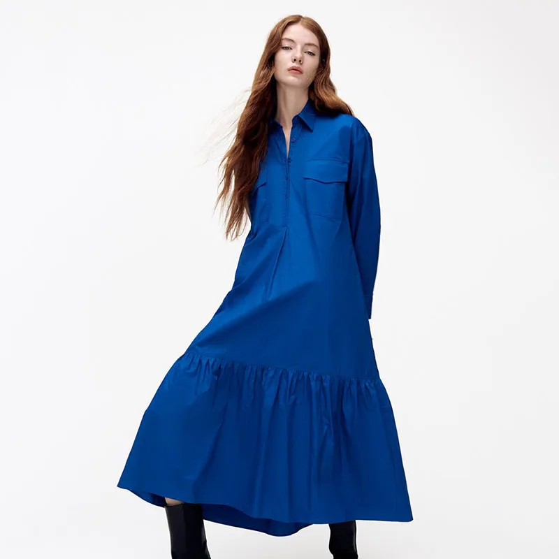 Designer Brand Dress 2021 Europe And American Hot Sales Classical Fashion Basic Style Navy Blue Poplin Cotton Long Shirt Dress
Designer Brand Dress 2021 Europe And American Hot Sales Classical Fashion Basic Style Navy Blue Poplin Cotton Long Shirt Dress
