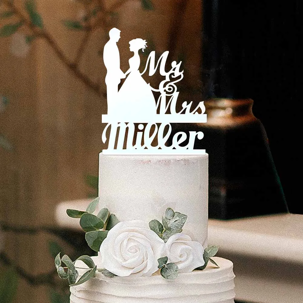 

Индивидуальный Топпер для торта для жениха и невесты с именем, персонализированный украшение для торта «Мистер и миссис» для свадьбы и помо...