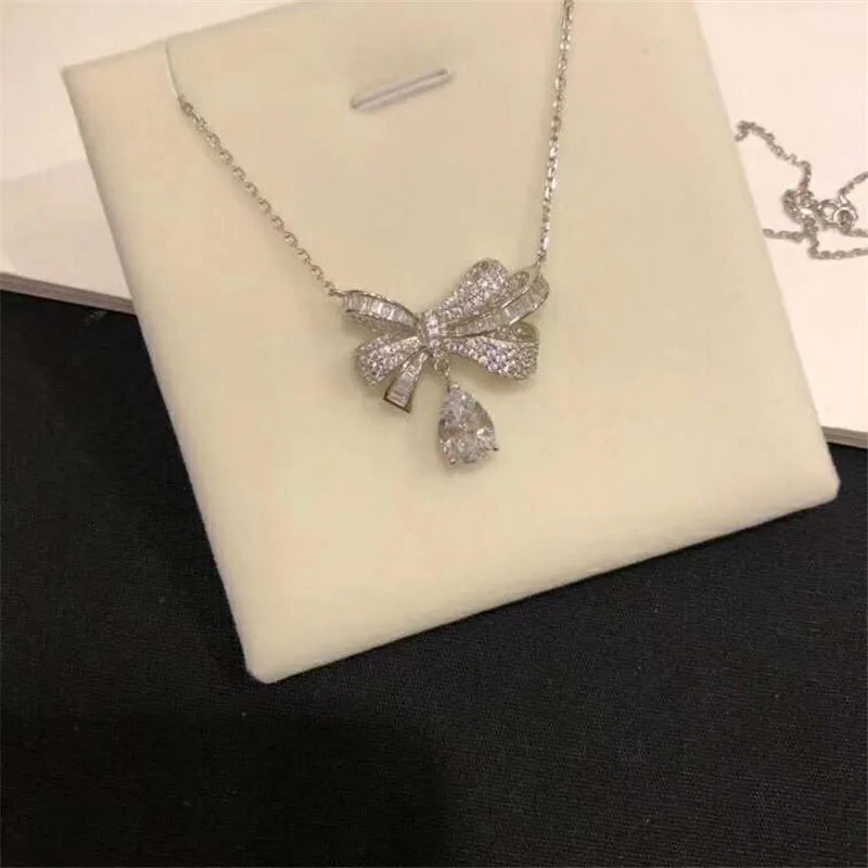 Classic charm bow Drop necklace S925 Sterling Silver Jewelry Women's high-end luxury atmosphere and elegance Valentine's Gift 
Classic charm bow Drop necklace S925 Sterling Silver Jewelry Women's high-end luxury atmosphere and elegance Valentine's Gift