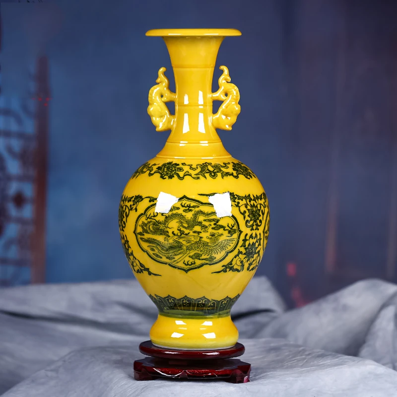 

Винтажная керамическая ваза, домашнее украшение, старинная желтая Хрустальная глазурованная фарфоровая ваза, цветочное украшение, предмет...