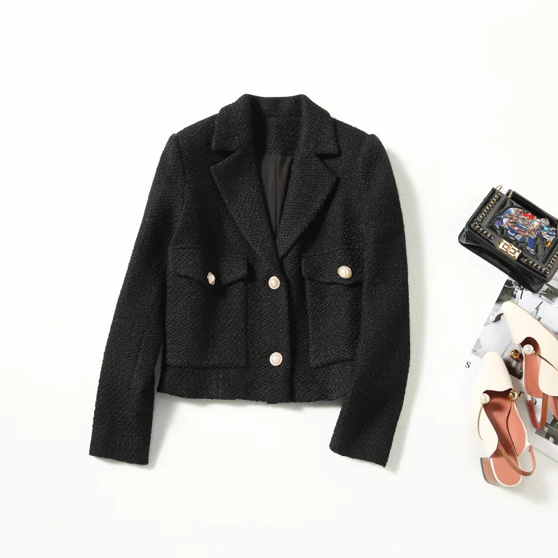Black Blazer For Women 2022 Autumn Winter High Quality Notched Collar Long Sleeved Single Breasted Pocket Short Woolen Jacket
Black Blazer For Women 2022 Autumn Winter High Quality Notched Collar Long Sleeved Single Breasted Pocket Short Woolen Jacket