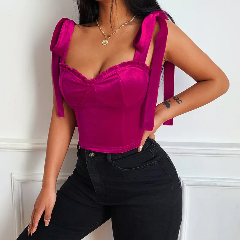 2022 Spring Summer Fashion Sexy Women Crop Tops Solid Vintage Velvet Strap Backless Camisole Bandage Sleeveless Female Clothes
2022 Spring Summer Fashion Sexy Women Crop Tops Solid Vintage Velvet Strap Backless Camisole Bandage Sleeveless Female Clothes
