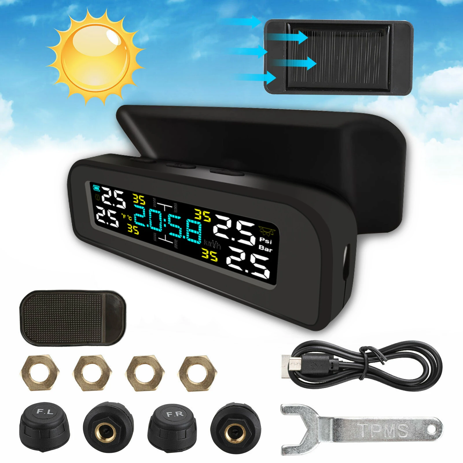 Беспроводная Солнечная TPMS автомобильная система контроля давления на лобовое стекло в шинах ЖК-дисплей с 4 внешними датчиками
Беспроводная Солнечная TPMS автомобильная система контроля давления на лобовое стекло в шинах ЖК-дисплей с 4 внешними датчиками